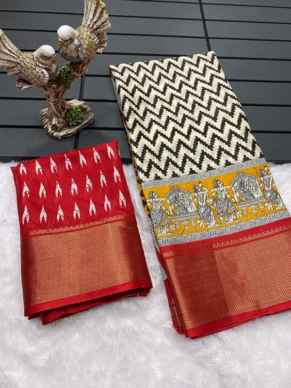 Red_&_Yellow_Soft_Dola_Cotton_Kalamkari_Printed_Saree_For_Women_&_Girls