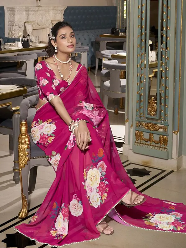 Pink_Georgette_Printed_With_Pearl_Lace_Border_Saree_|_Ethnic_Saree_for_Women