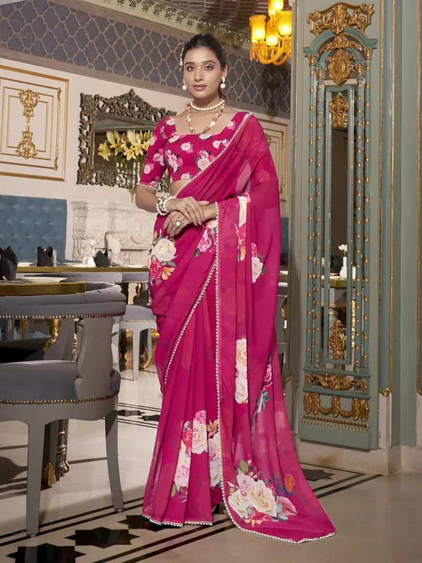 Pink_Georgette_Printed_With_Pearl_Lace_Border_Saree_|_Ethnic_Saree_for_Women