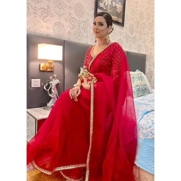 Red_Heavy_Organza_Silk_Saree_with_Thread_&_Sequins_Work_and_Mono_Benglori_Silk_Blouse_–_Designer_Festive_Collection