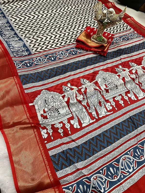 Red_&_Dull_Blue_Soft_Dola_Cotton_Kalamkari_Printed_Saree_For_Women_&_Girls