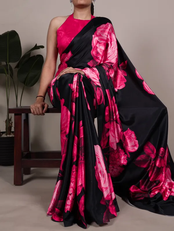 Black_Saree_with_Pink_Floral_Prints_–_Designer_Party_Wear_Saree