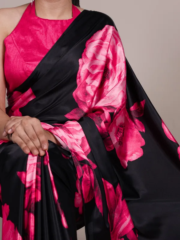 Black_Saree_with_Pink_Floral_Prints_–_Designer_Party_Wear_Saree