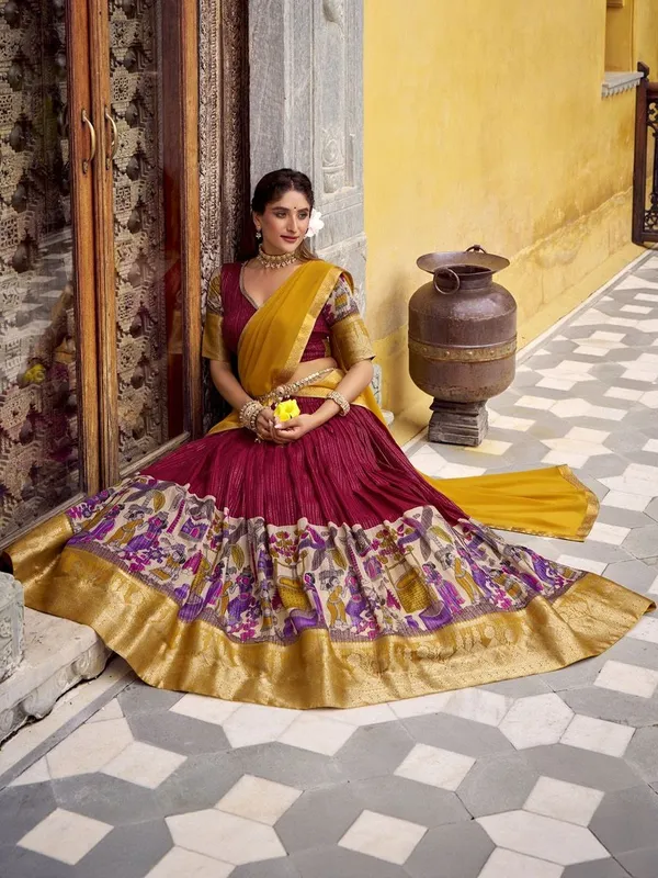 Chanderi_Kalamkari_Printed_Half_Saree_Set_with_Zari_Weaving_&_Georgette_Dupatta