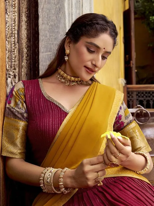 Chanderi_Kalamkari_Printed_Half_Saree_Set_with_Zari_Weaving_&_Georgette_Dupatta