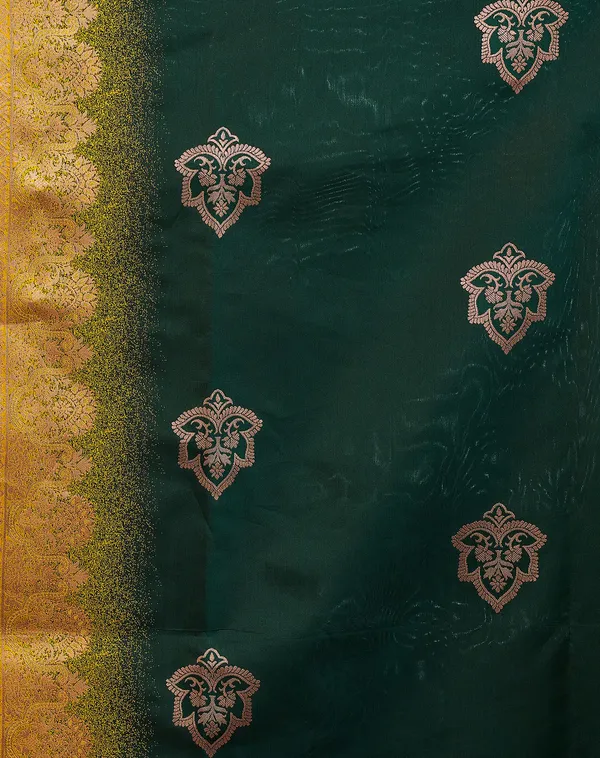 Dark_Green_Banarasi_Silk_Blend_Jacquard_Saree_with_Golden_Zari_Woven_Border_&_Unstitched_Blouse_–_Wedding_&_Festive_Collection