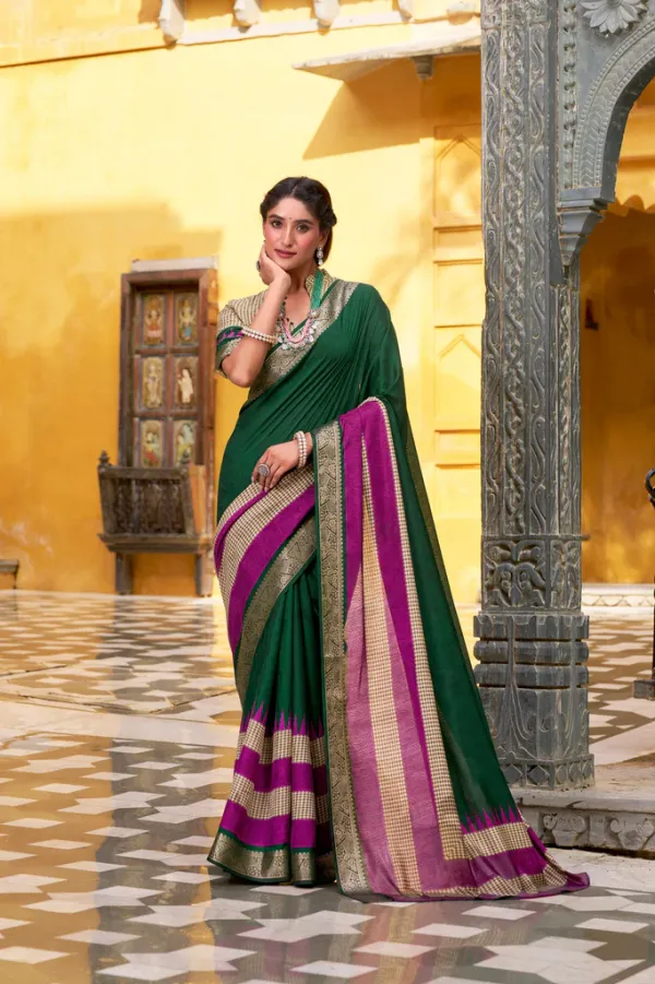 Green_Elegant_Poly_Cotton_Saree_with_Printed_&_Zari_Weaving_Work_&_Contrast_Border