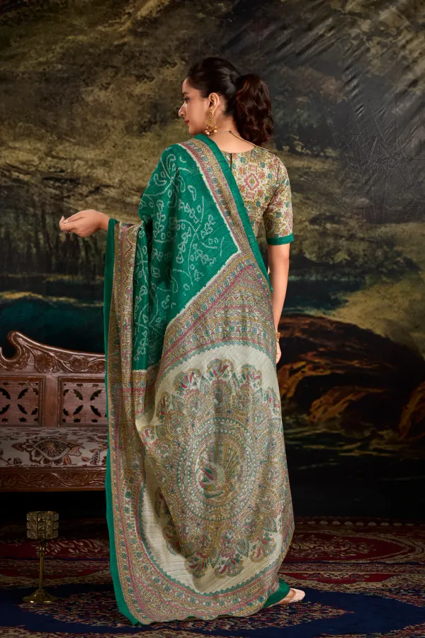 Green_Pure_Silk_Fusion_Madhubani_+_Bandhej_Print_Saree_with_Unstitched_Blouse