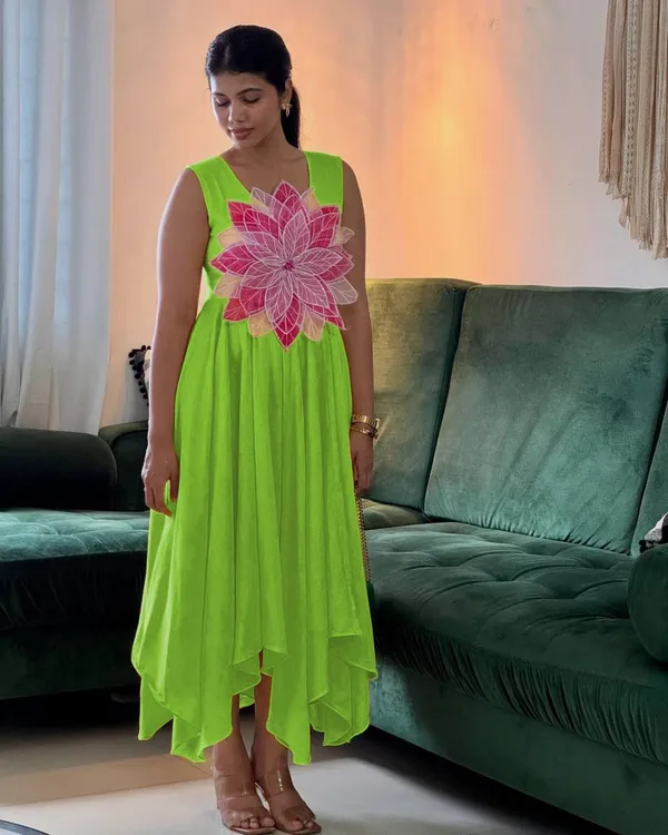 Green_Parampara_Silk_Fancy_Flowers_Cutting_Pasting_Work_Frock_For_Women_&_Girls