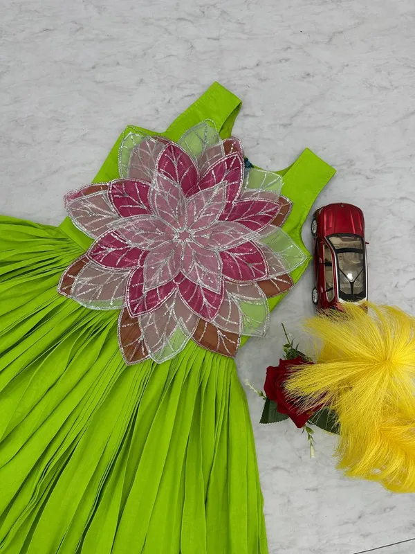 Green_Parampara_Silk_Fancy_Flowers_Cutting_Pasting_Work_Frock_For_Women_&_Girls