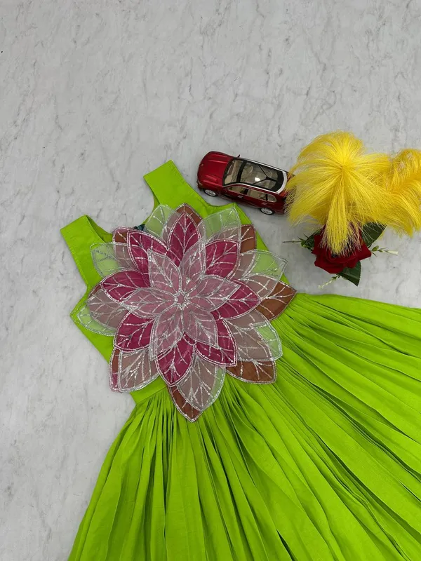 Green_Parampara_Silk_Fancy_Flowers_Cutting_Pasting_Work_Frock_For_Women_&_Girls
