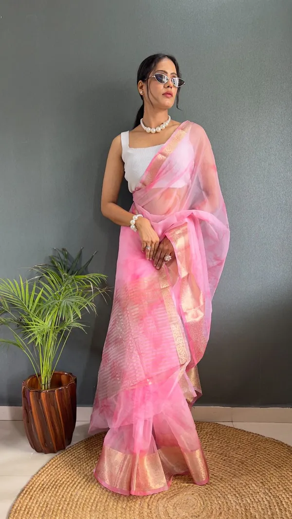 Rangritiya™_Pink_Kora_Organza_Pure_Zari_Weaving_Saree_For_Women_&_Girls_|_Ethnic_Saree_for_Women