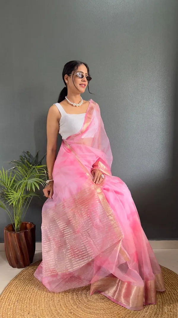 Rangritiya™_Pink_Kora_Organza_Pure_Zari_Weaving_Saree_For_Women_&_Girls_|_Ethnic_Saree_for_Women