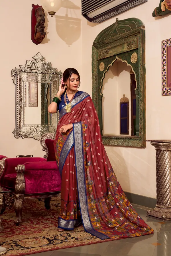 Maroon_Blue_Poly_Cotton_Kalamkari_Saree_with_Zari_Border_|_Traditional_&_Festive_Saree_for_Women