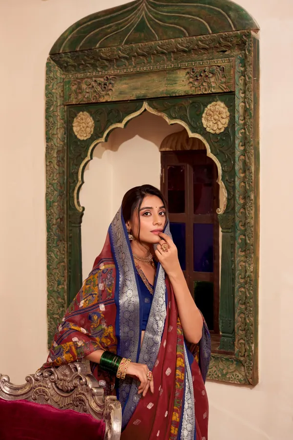 Maroon_Blue_Poly_Cotton_Kalamkari_Saree_with_Zari_Border_|_Traditional_&_Festive_Saree_for_Women