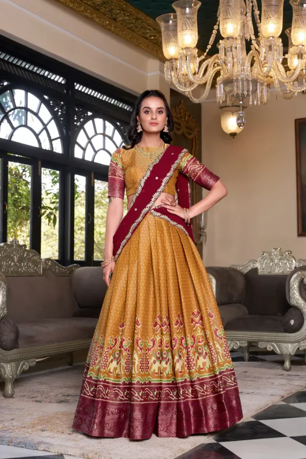 Mustard_Regal_Kanchipuram_Zari_Woven_Half_Saree_Set_with_Embroidered_Georgette_Dupatta
