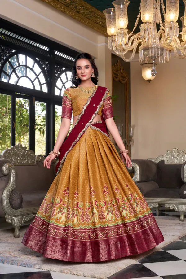 Mustard_Regal_Kanchipuram_Zari_Woven_Half_Saree_Set_with_Embroidered_Georgette_Dupatta