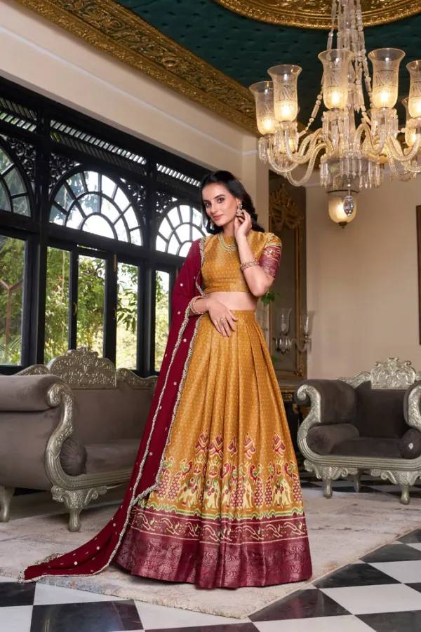 Mustard_Regal_Kanchipuram_Zari_Woven_Half_Saree_Set_with_Embroidered_Georgette_Dupatta