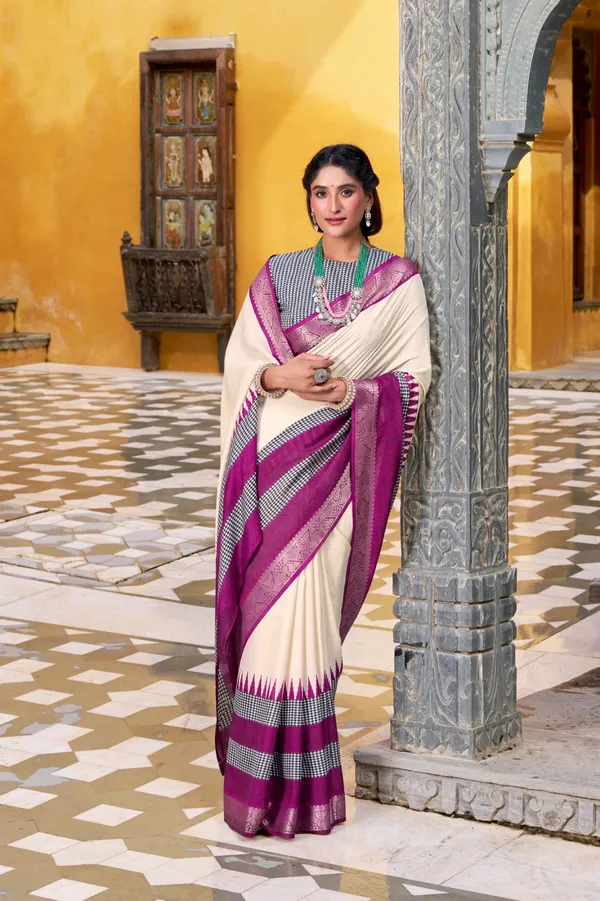 Off-White_Elegant_Poly_Cotton_Saree_with_Printed_&_Zari_Weaving_Work_&_Contrast_Border