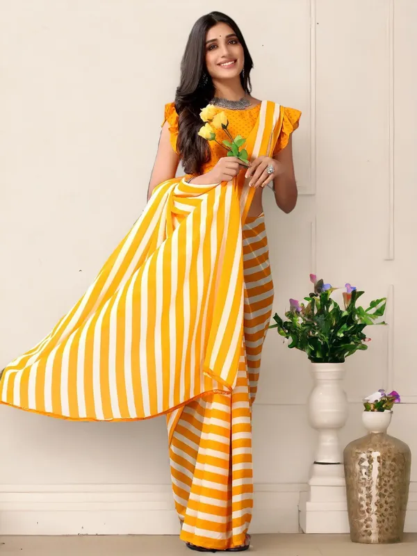 Yellow_Soft_Georgette_Striped_Printed_Saree_|_Ethnic_Saree_for_Women