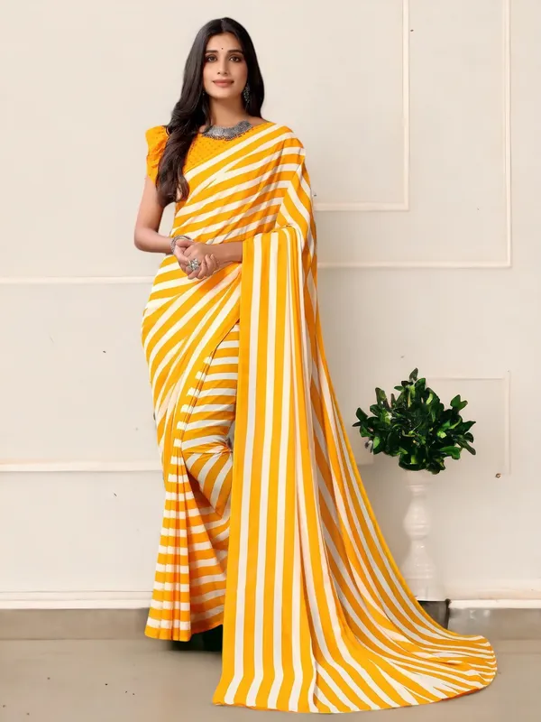 Yellow_Soft_Georgette_Striped_Printed_Saree_|_Ethnic_Saree_for_Women
