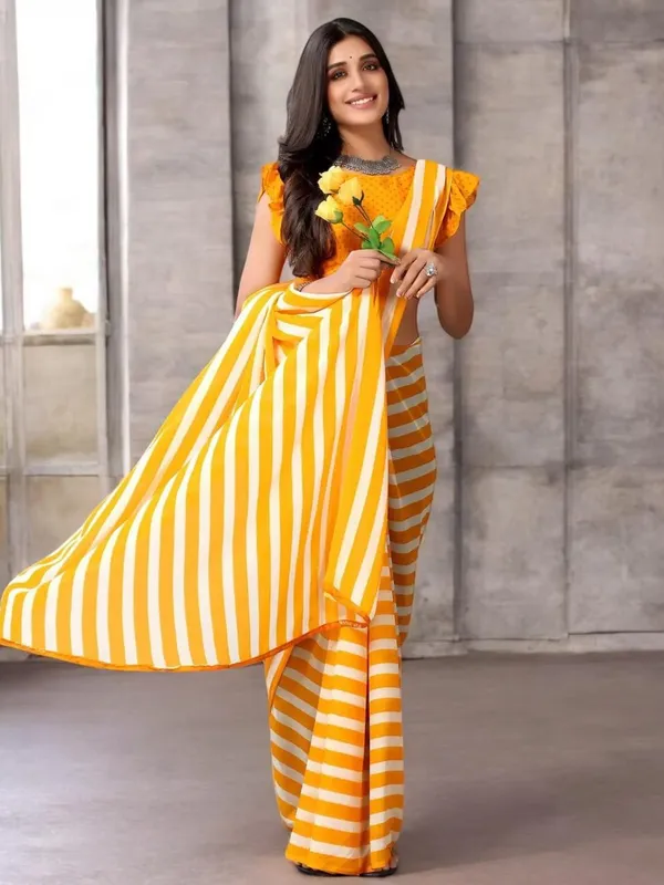 Yellow_Soft_Georgette_Striped_Printed_Saree_|_Ethnic_Saree_for_Women