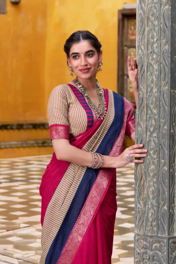 Pink_Elegant_Poly_Cotton_Saree_with_Printed_Zari_Weaving_Work_&_Contrast_Border