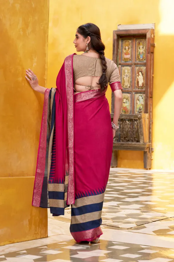 Pink_Elegant_Poly_Cotton_Saree_with_Printed_Zari_Weaving_Work_&_Contrast_Border