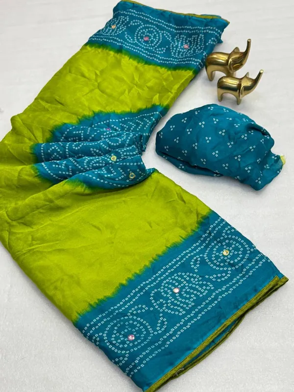 Pure_Moss_Bandhani_Print_Saree_with_Super_Mirror_Work_&_Contrast_Piping_|_Heritage_&_Royal_Look_Saree_with_Running_Blouse