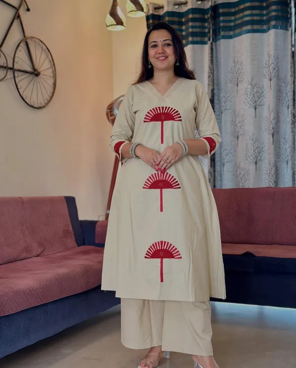 Beige_Cotton_Kurta_Pant_Set_with_Hand-Painted_Red_Motifs