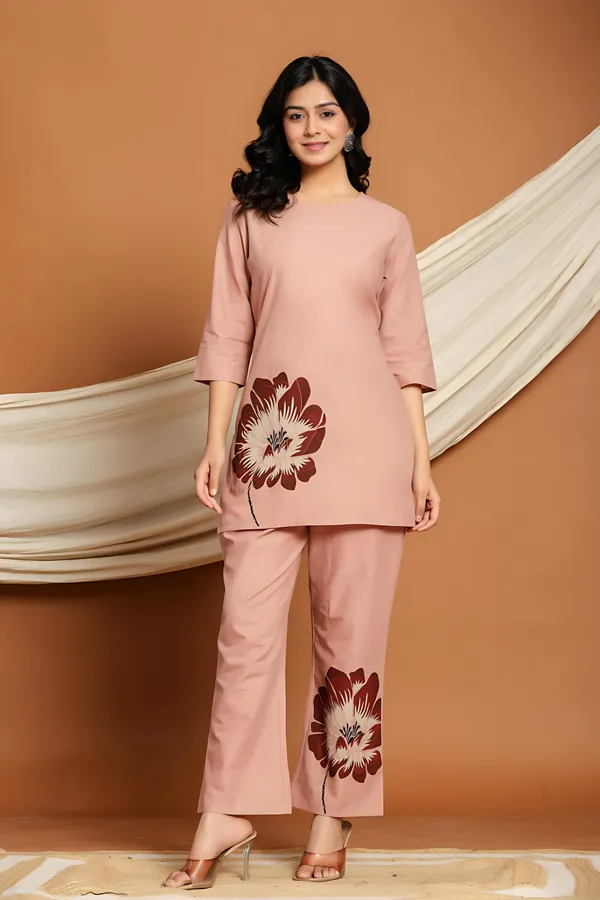Blush_Bloom_Co-ord_Set_-_Peach_Floral_Kurti_Pant_Set_for_Women