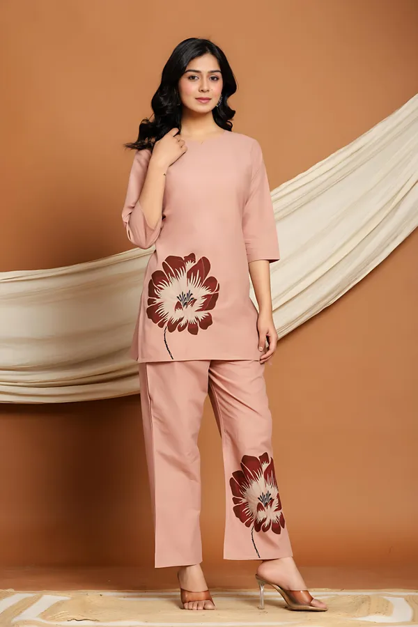 Blush_Bloom_Co-ord_Set_-_Peach_Floral_Kurti_Pant_Set_for_Women