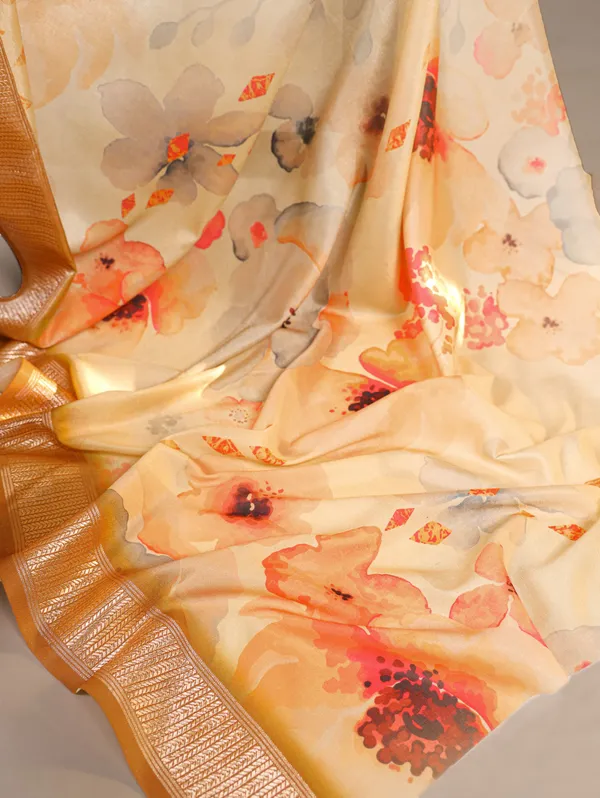 Cream_Floral_Tussar_Silk_Saree_with_Viscose_Border