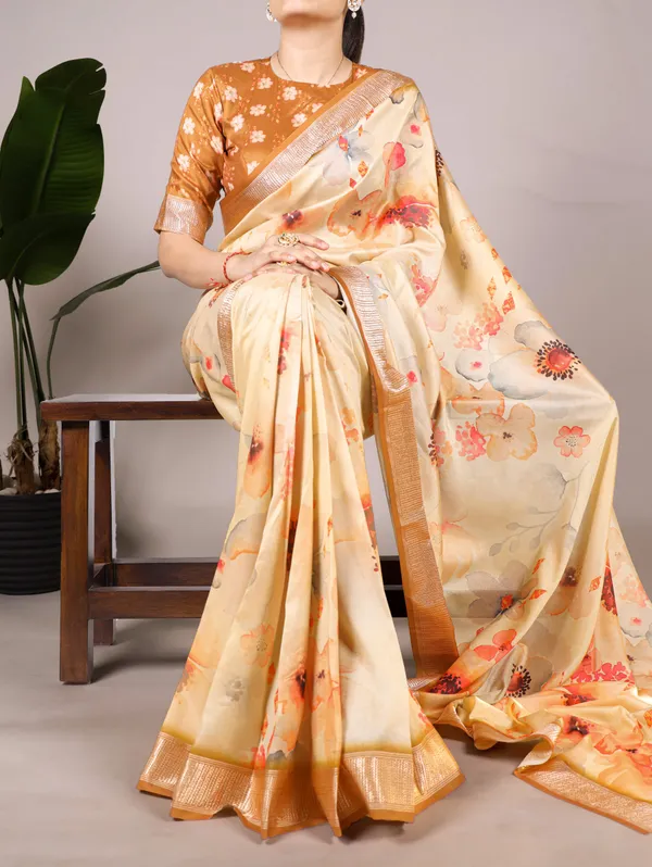 Cream_Floral_Tussar_Silk_Saree_with_Viscose_Border