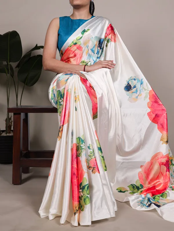 White_Floral_Printed_Saree_–_Graceful_Lightweight_Saree_with_Blouse