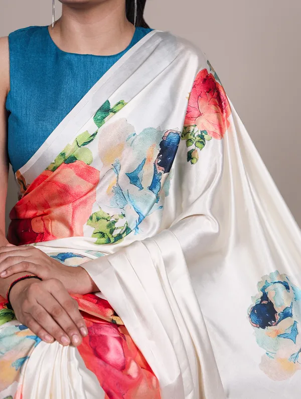 White_Floral_Printed_Saree_–_Graceful_Lightweight_Saree_with_Blouse