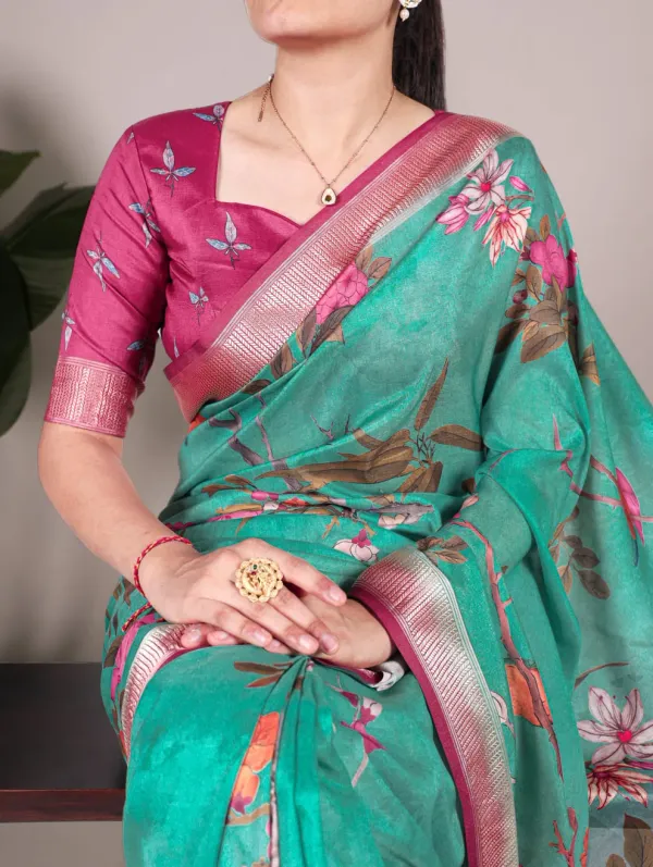 Green_Floral_Tussar_Silk_Saree_with_Viscose_Border