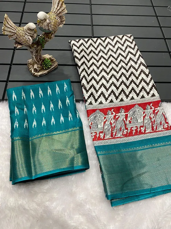 Blue_&_Red_Soft_Dola_Cotton_Kalamkari_Printed_Saree_For_Women_&_Girls