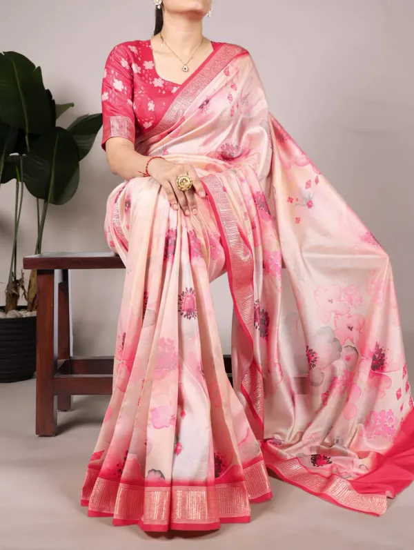 Peach_Floral_Tussar_Silk_Saree_with_Viscose_Border