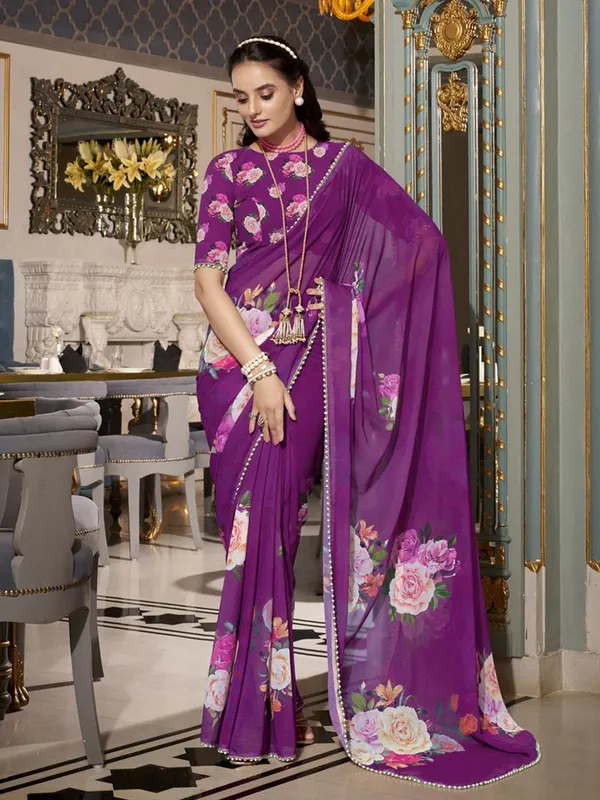 Purple_Georgette_Printed_With_Pearl_Lace_Border_Saree_|_Ethnic_Saree_for_Women