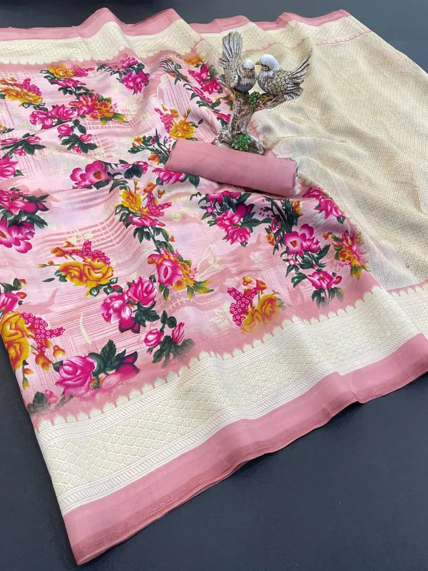Pink_Soft_Dola_Silk_Floral_Printed_Saree_For_Women_&_Girls