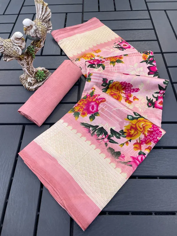 Pink_Soft_Dola_Silk_Floral_Printed_Saree_For_Women_&_Girls