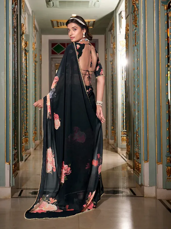 Black_Georgette_Printed_With_Pearl_Lace_Border_Saree_|_Ethnic_Saree_for_Women
