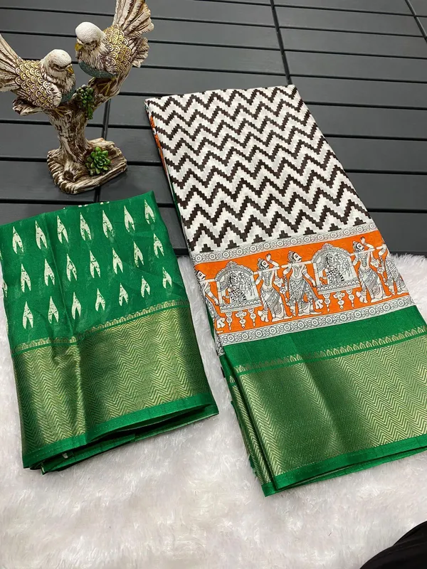 Green_&_Yellow_Soft_Dola_Cotton_Kalamkari_Printed_Saree_For_Women_&_Girls