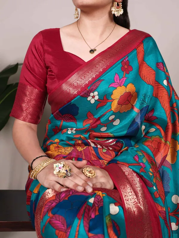 Firozi_Tussar_Silk_Printed_Zari_Weaving_Work_Saree_For_Women_&_Girls_|_Ethnic_Saree_for_Women