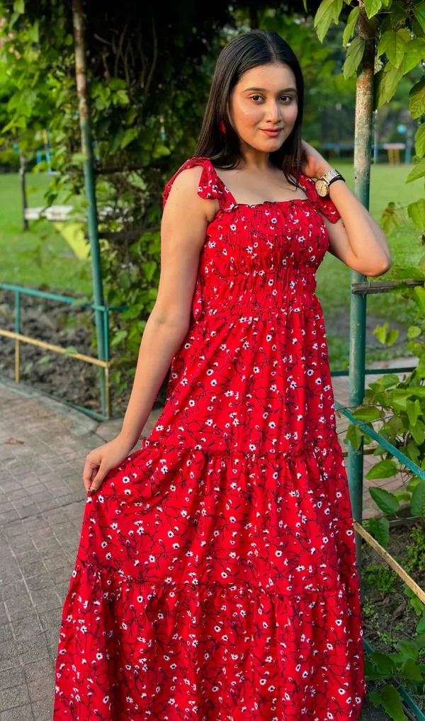 Dossiers Red Cotton Crepe Printed Maxi Dress | For Women Price in India -  Buy Dossiers Red Cotton Crepe Printed Maxi Dress | For Women online at  https://dossiersdress.com