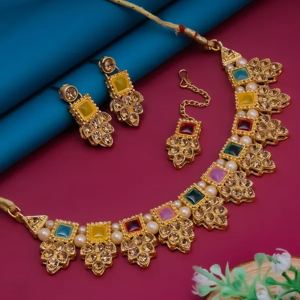 Rizvya_Multicolor_Crystal_Pearl_Designer_Necklace_Set_with_Earrings_&_Maang_Tikka_Gold_Plated_Traditional_Jewellery