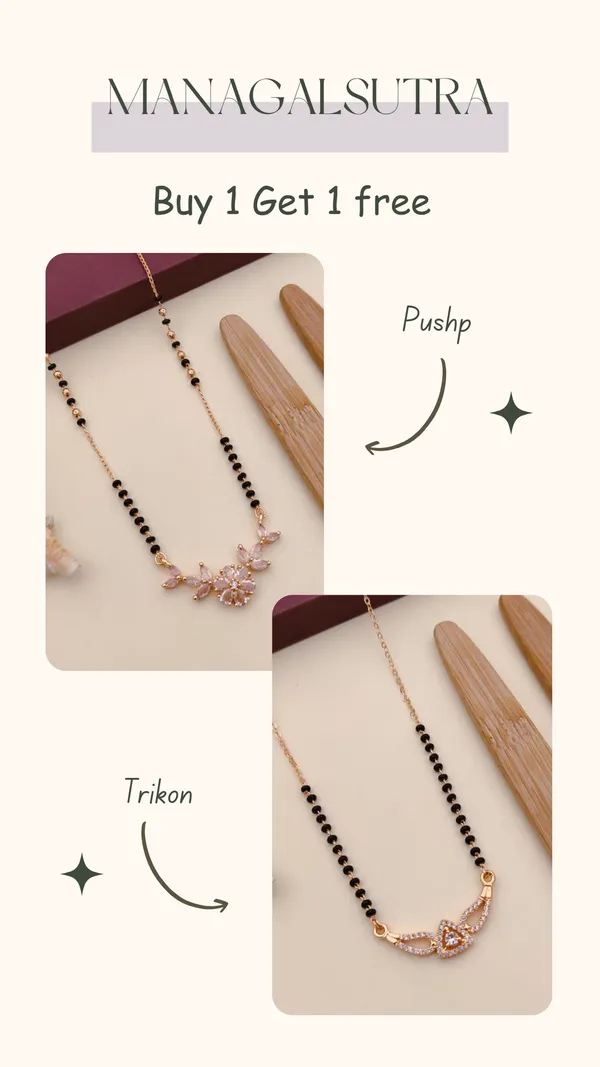 Pushp_&_Trikon_Combo_Mangalsutra_Set_?_Premium_Gold_Plated_Daily_Wear_Black_Beads_Chain_(Buy_1_Get_1_Free)