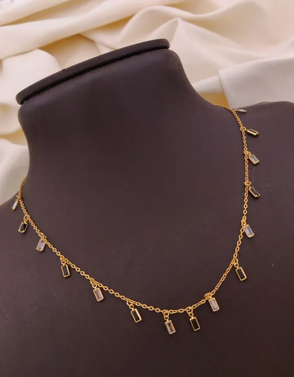 Rizvya_CrystalLine_Gold_Finish_Baguette_Charm_Necklace