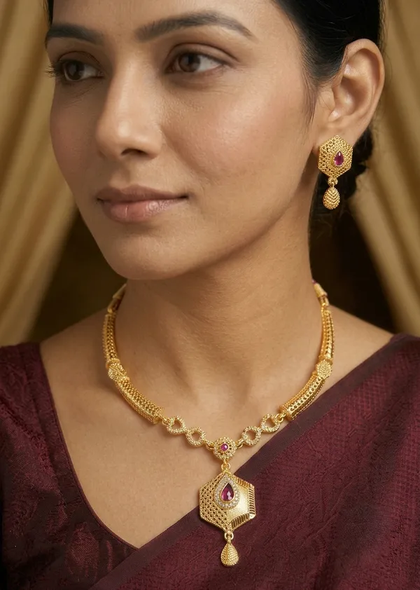 Premium_Gold_Plated_AD_Stone_Necklace_Set_with_Ruby_Pendant_&_Matching_Earrings_for_Women